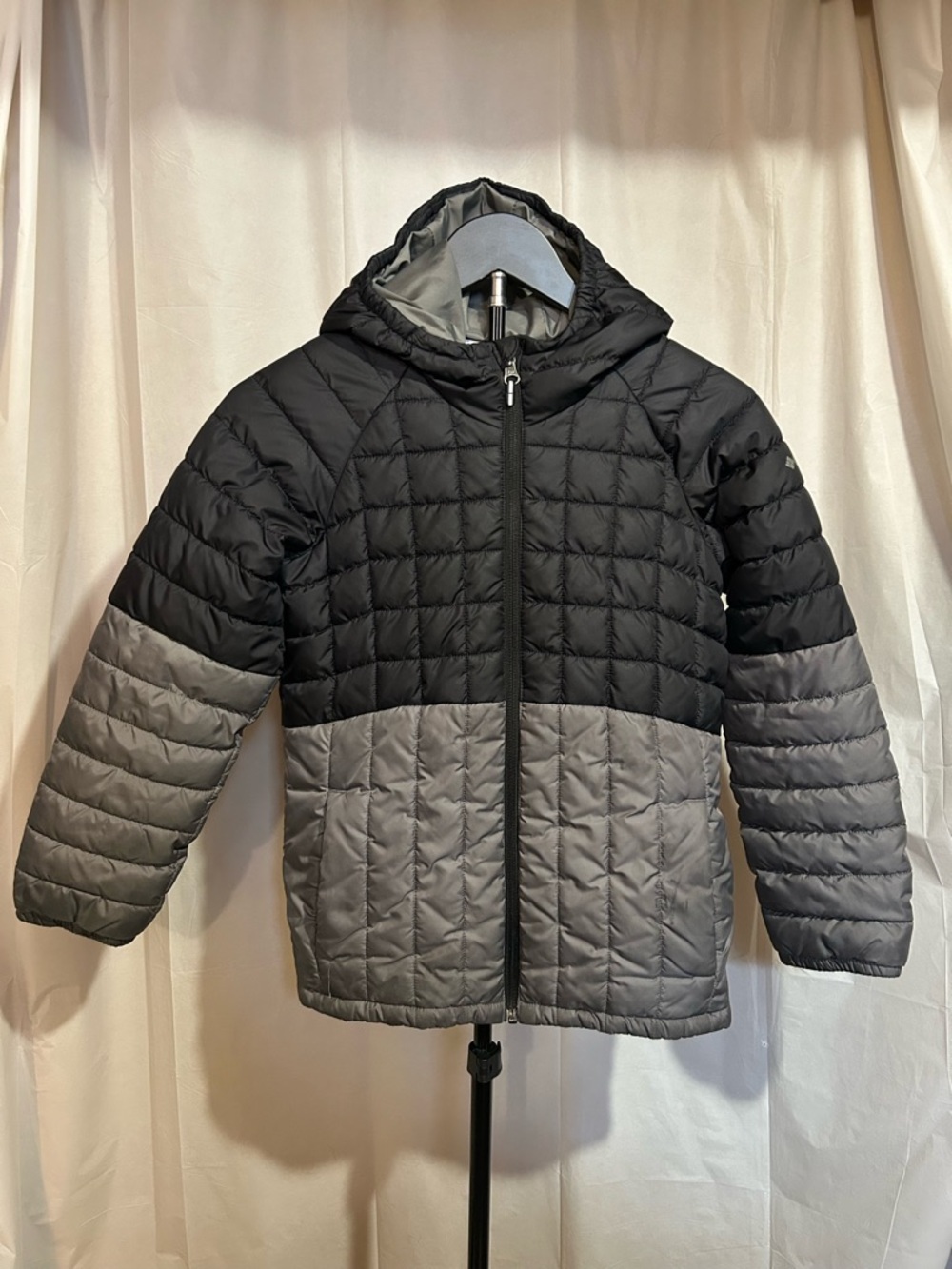 Columbia Black and Gray Kids Hooded Puffer Jacket